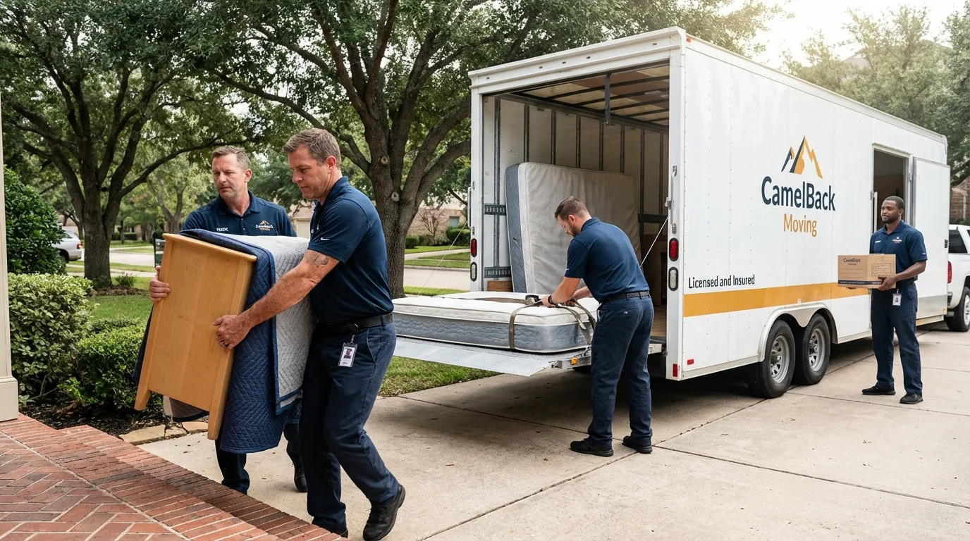 Crew loading residential truck for cross-state move from Cassville, MO