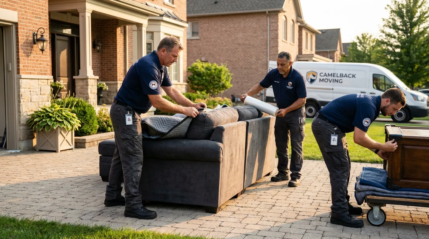 Large estate moving crew wrapping furniture in Cassville, MO
